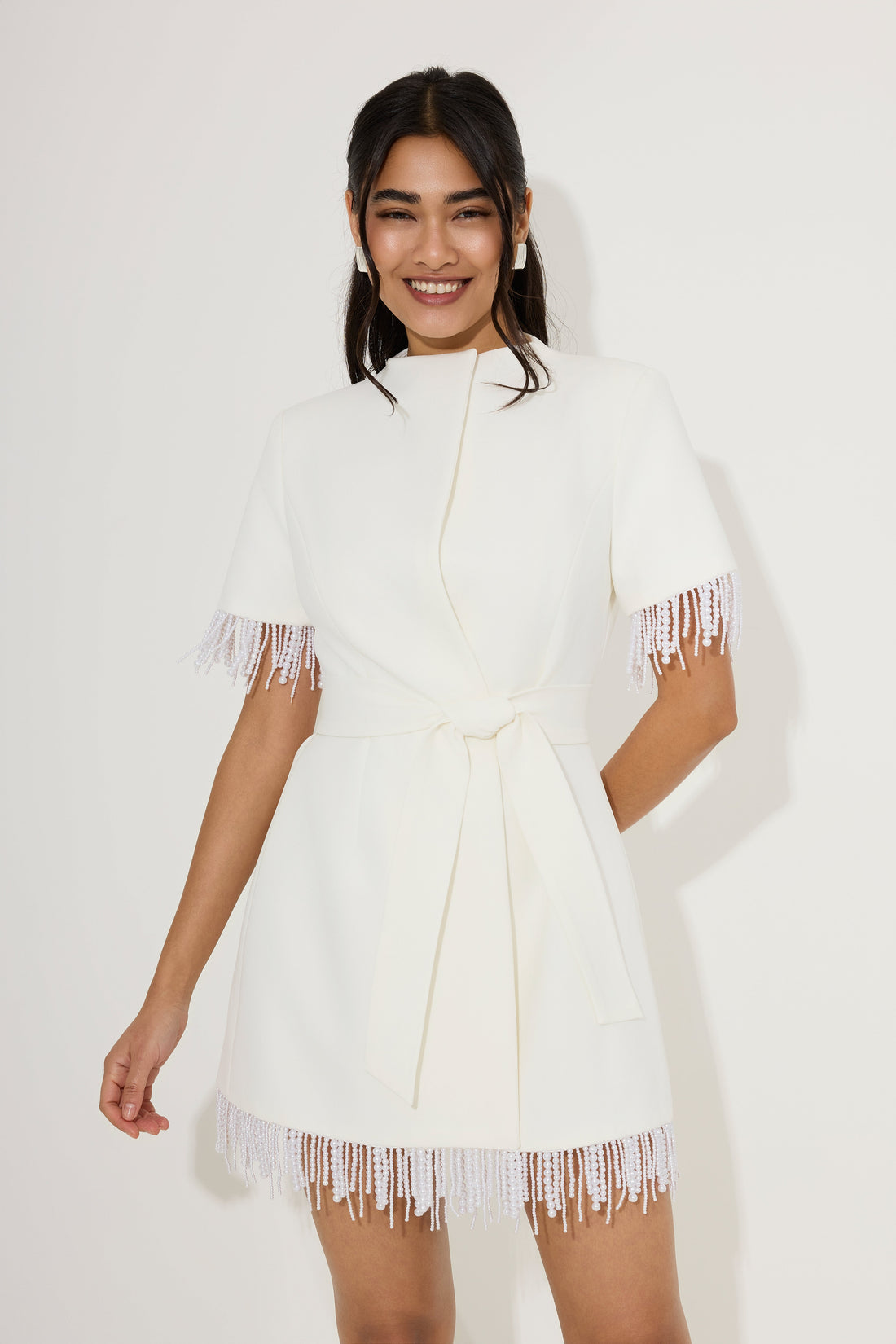 Pearl Trim Wrap Dress